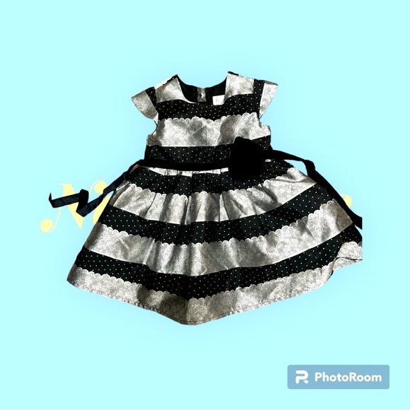 Blush by Us Angels Infant Silver Lace Stripe Brocade Dress - Picture 1 of 3